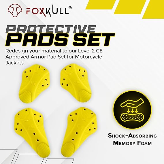 FOXKULL CE 1 Back Armor Protection Pad and CE Level 2 Elbow and Shoulder Certified Armor Pads Set, Motorcycle Armor Protector