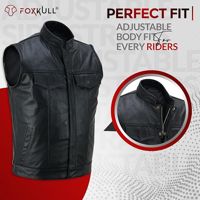 Men's Motorcycle Biker Concealed Carry Gun Pocket Leather Vest - Foto 4