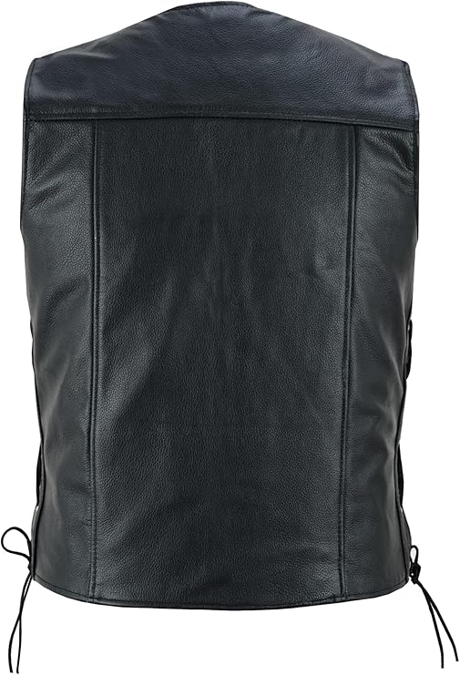 FOXKULL Motorcycle Leather Vest with Adjustable Side Lace for Men Club Style Riding Biker Vest with Concealed Gun Pocket