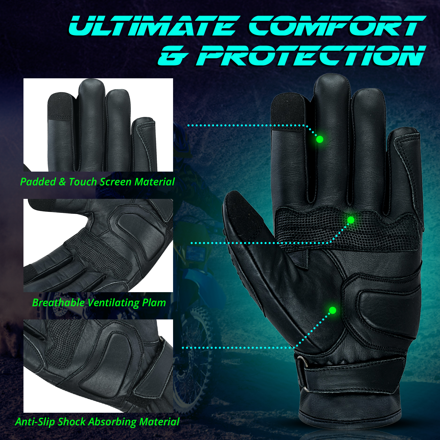 FOXKULL Motorcycle Gloves Touchscreen Anti-Slip with Hard Knuckles Protection Gloves Men Women Motocross Cycling Road Racing Full Figures Gloves