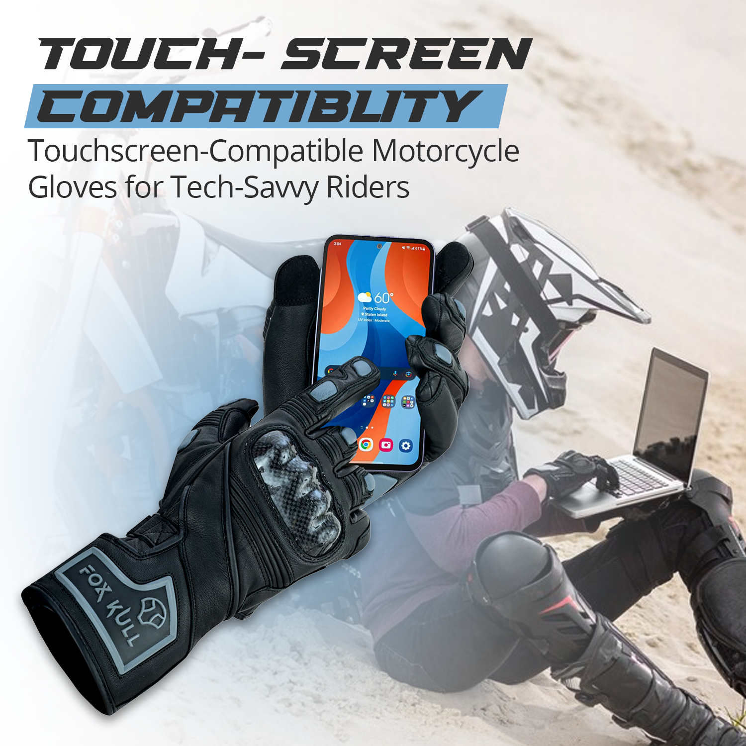 FOXKULL Goose Motorcycle Full Finger Gloves with Knuckle Protector for Men Women Riding Motorbike