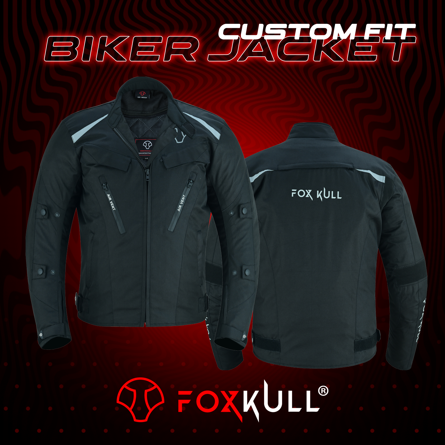 FOXKULL Motorsports Men’s Textile All-Season Motorcycle CE Armored Waterproof Protective with Air Vent Zippers ( BLACK )