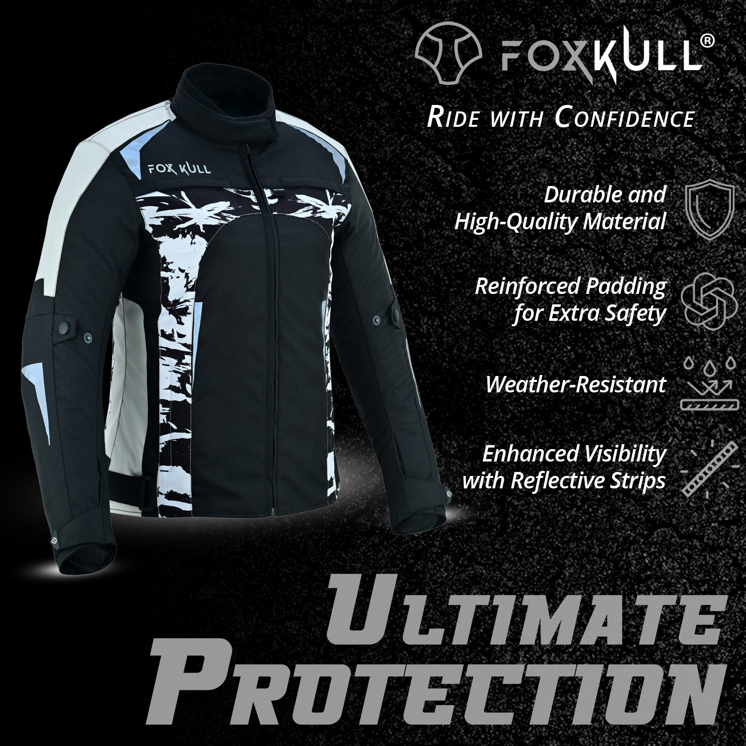 FOXKULL Motorsports WOMEN’s Textile All-Season Motorcycle CE Armored Waterproof Protective with Air Vent Zippers ( WHITE CAMO )