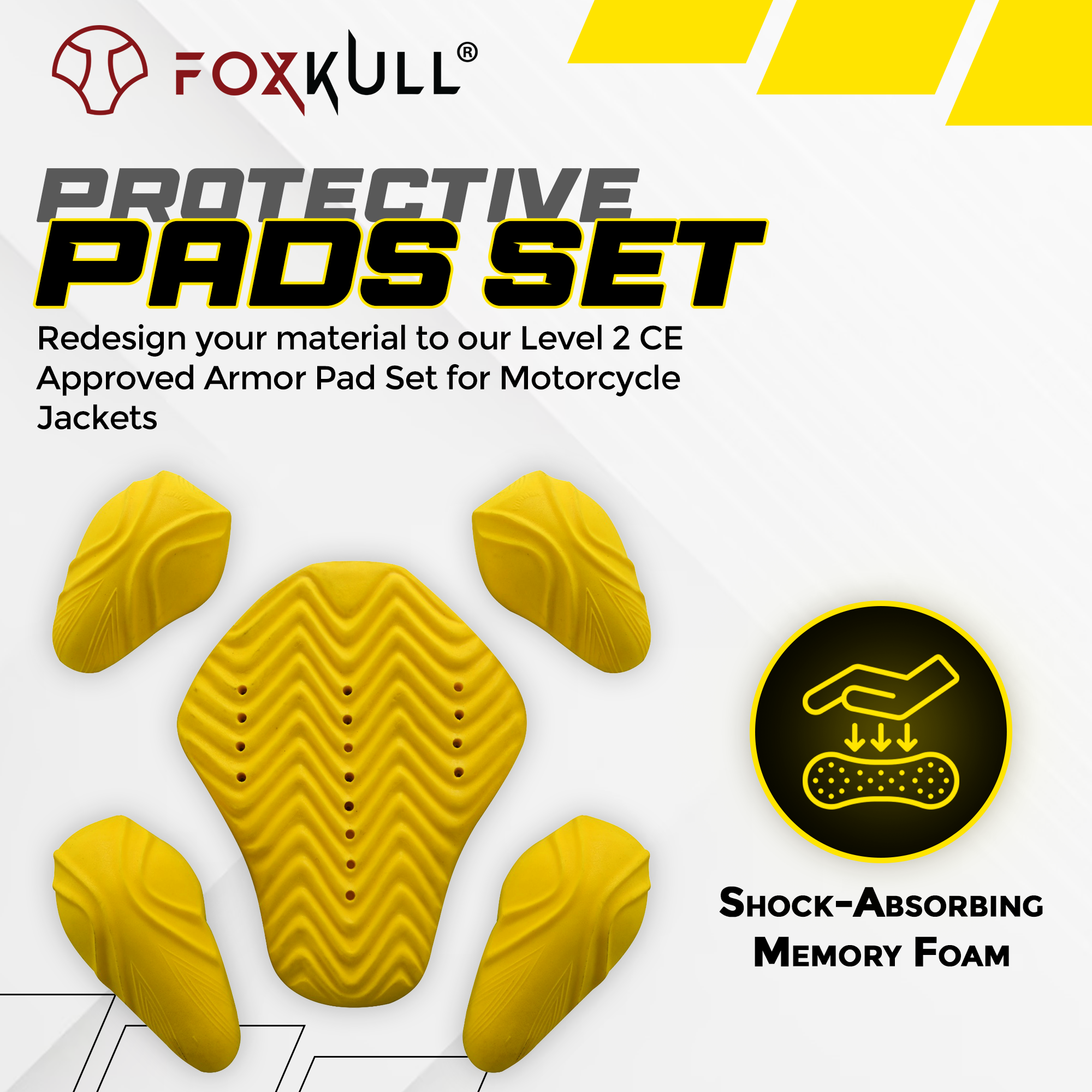 5 PC - CE Certified Armor Pads l Level 2 Approved Back, Shoulder and Elbows Armor Protector Inserts for Motorcycle Jackets