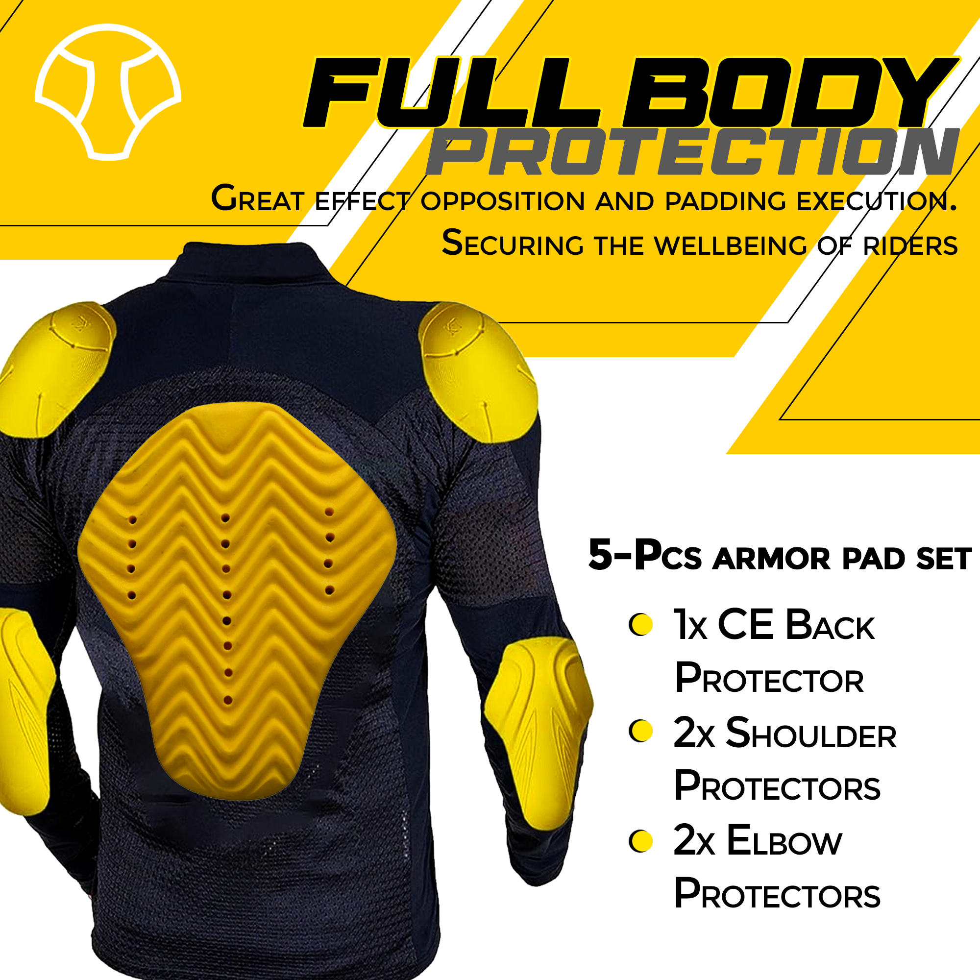 5 PC - CE Certified Armor Pads l Level 2 Approved Back, Shoulder and Elbows Armor Protector Inserts for Motorcycle Jackets