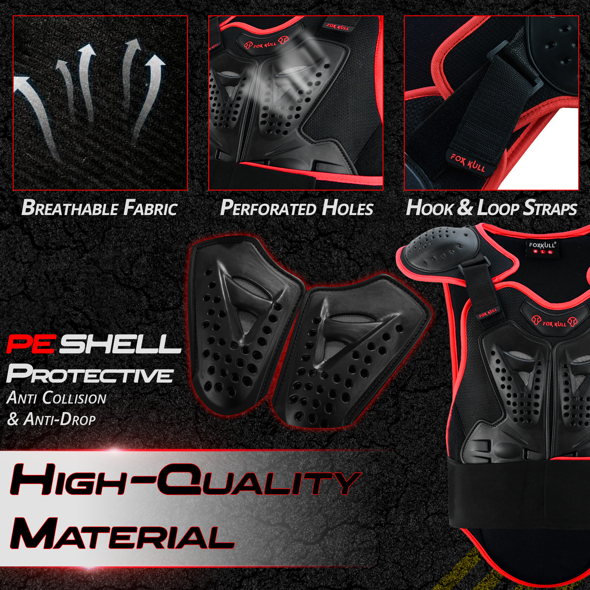 FOXKULL Motorcycle Full Body Armor Jacket Spine Chest Protection Gear Motocross Motos Protector Motorcycle Jacket