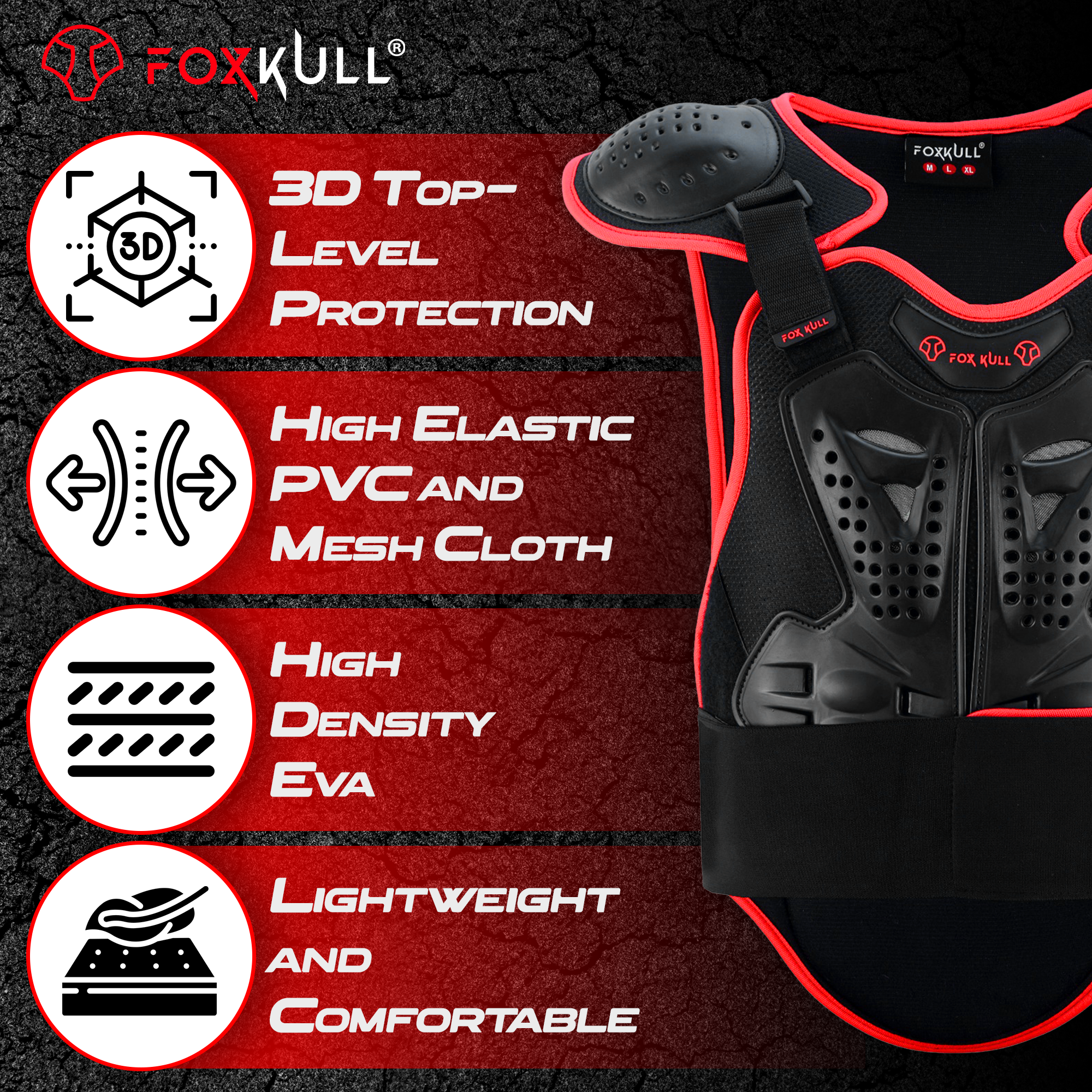 FOXKULL Motorcycle Full Body Armor Jacket Spine Chest Protection Gear Motocross Motos Protector Motorcycle Jacket