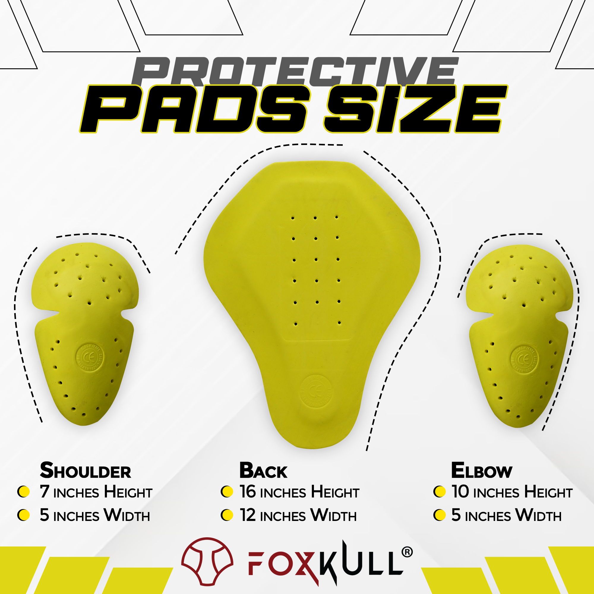 FOXKULL 5 PC - CE Certified Armor Pads l Level 2 Approved Back, Shoulder and Elbows Armor Protector Inserts for Motorcycle Jackets