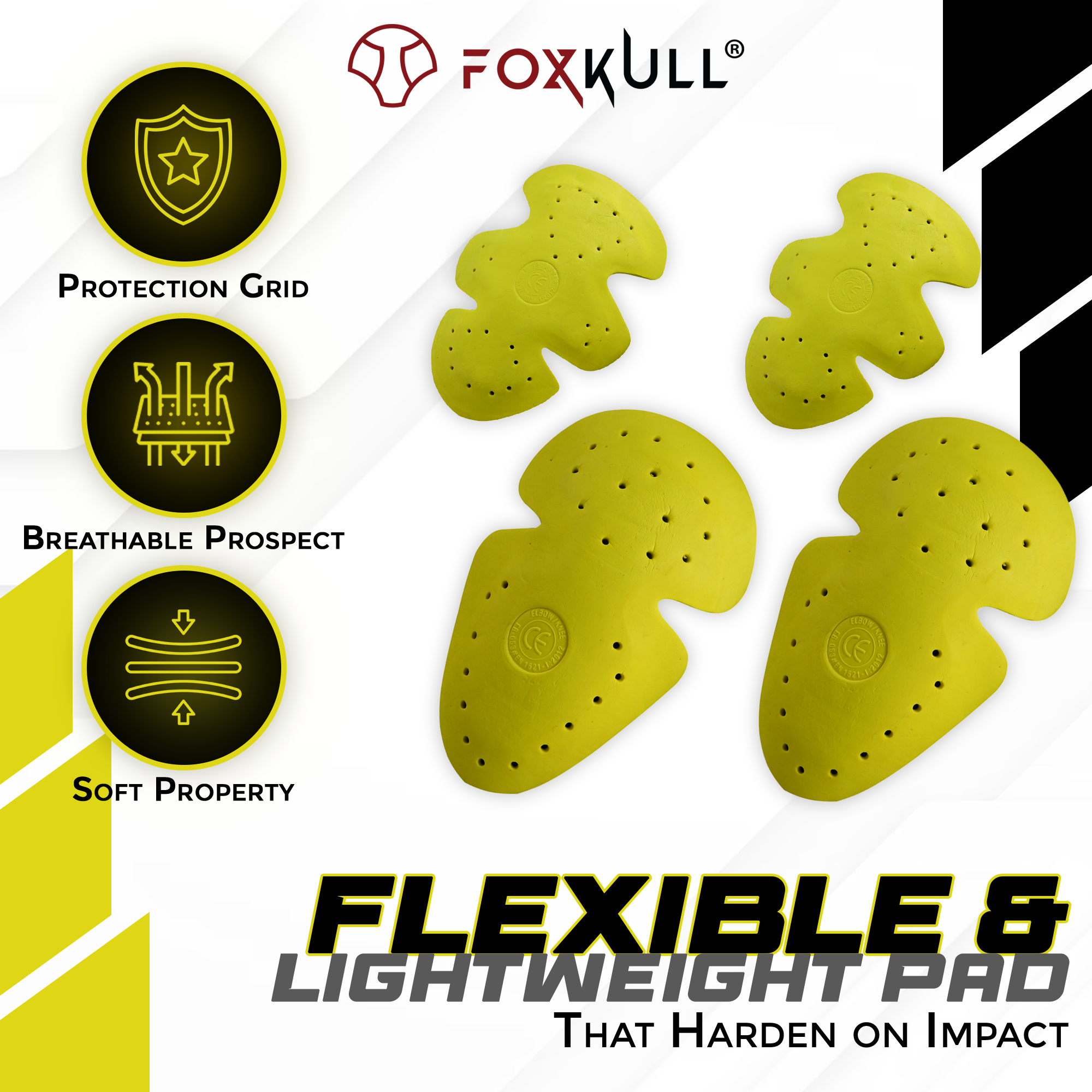 FOXKULL 5 PC - CE Certified Armor Pads l Level 2 Approved Back, Shoulder and Elbows Armor Protector Inserts for Motorcycle Jackets