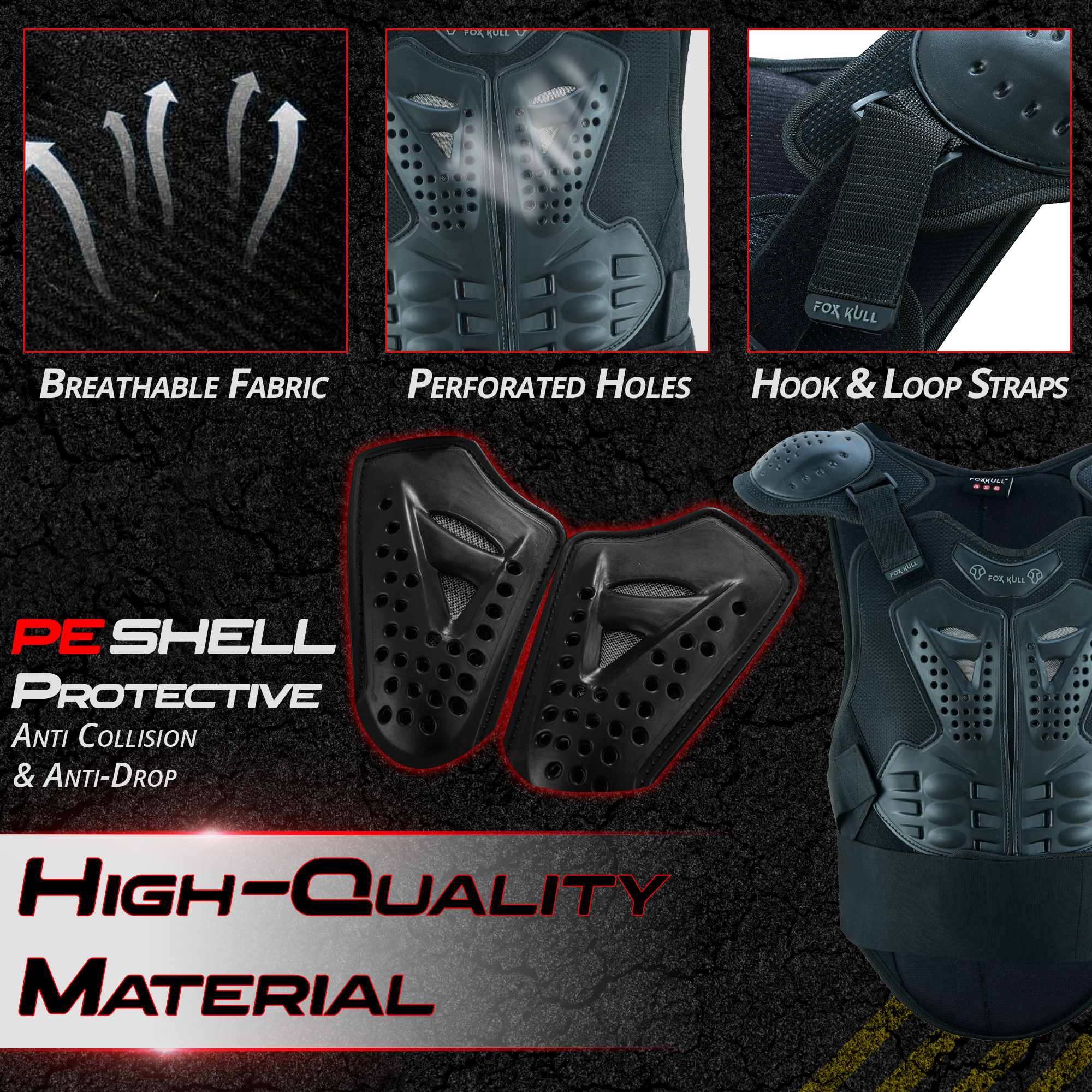 FOXKULL Motorcycle Full Body Armor Jacket Spine Chest Protection Gear Motocross Motos Protector Motorcycle Jacket