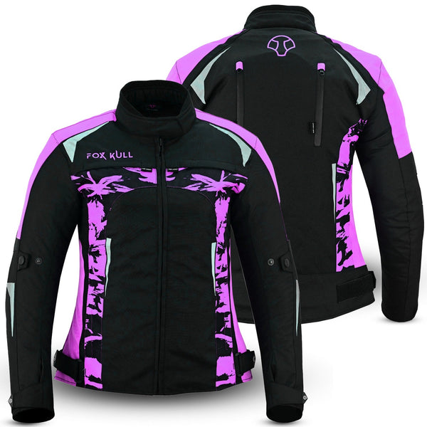 FOXKULL Motorsports WOMEN’s Textile All-Season Motorcycle CE Armored Waterproof Protective with Air Vent Zippers