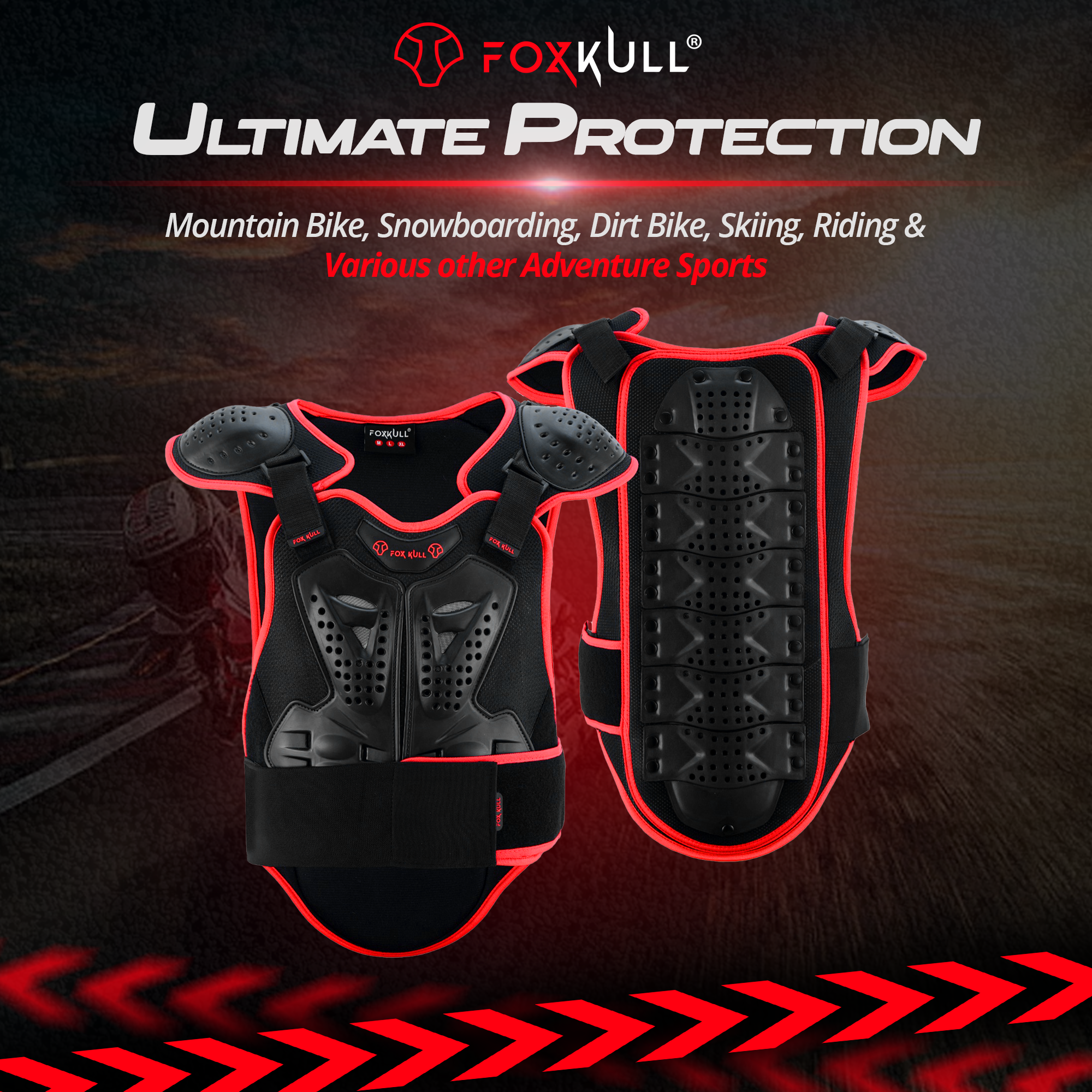 FOXKULL Motorcycle Full Body Armor Jacket Spine Chest Protection Gear Motocross Motos Protector Motorcycle Jacket