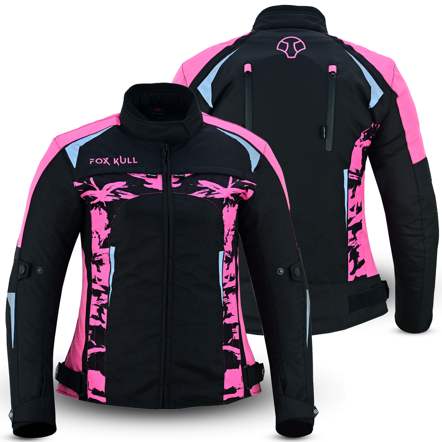 FOXKULL Motorsports WOMEN’s Textile All-Season Motorcycle CE Armored Waterproof Protective with Air Vent Zippers ( PINK CAMO )